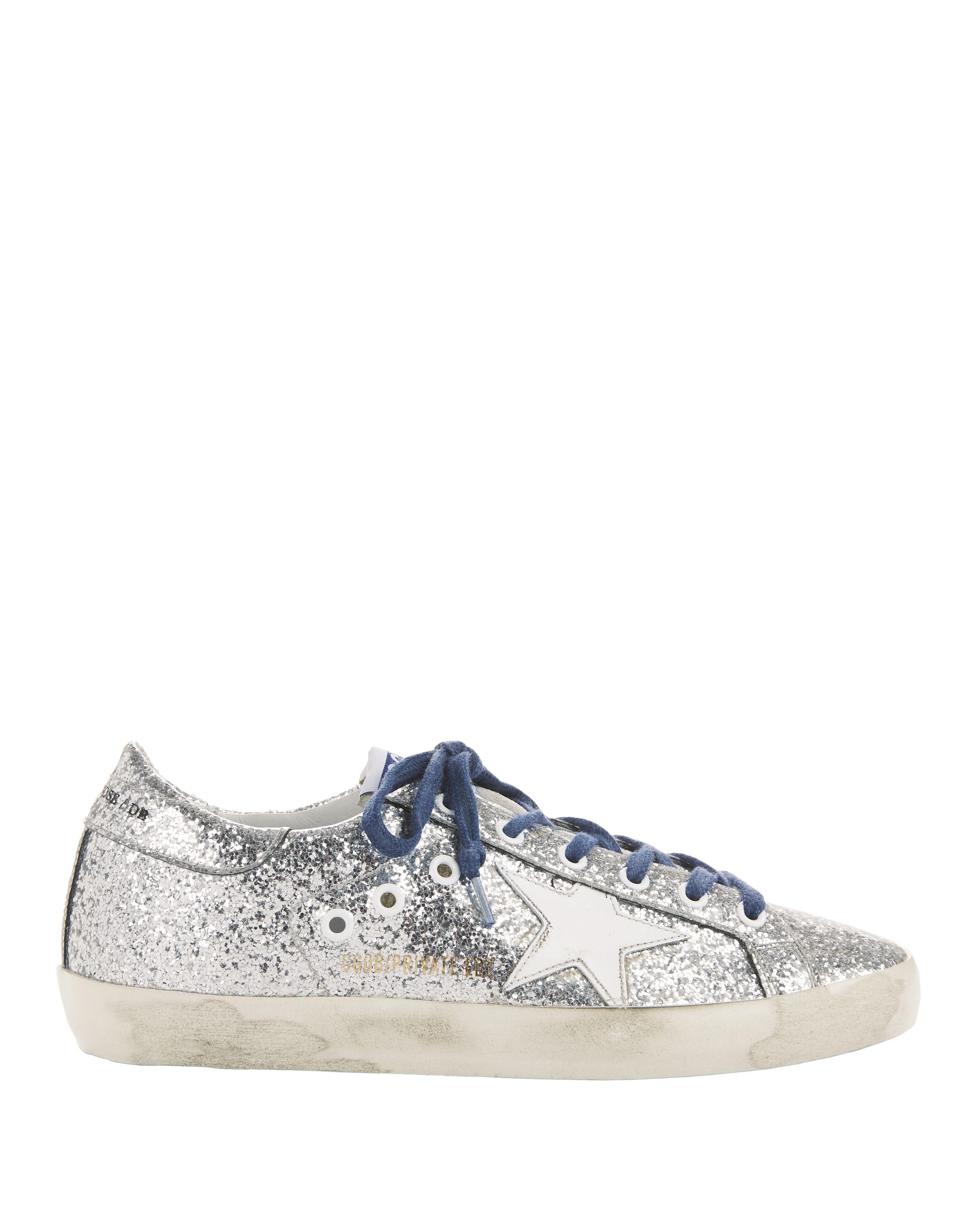 Golden Goose Superstar Blue Lace Silver Glitter Sneakers in